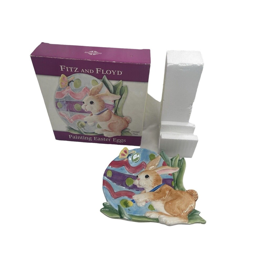 FITZ AND FLOYD ESSENTIALS PAINTING EASTER EGGS CERAMIC CANAPE PLATE